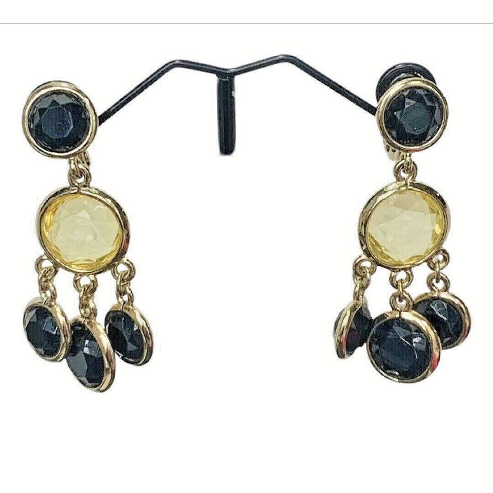 Jonette Rivoli Dangle Earrings 2"  Clip On Gold Tone Chandelier JJG Signed